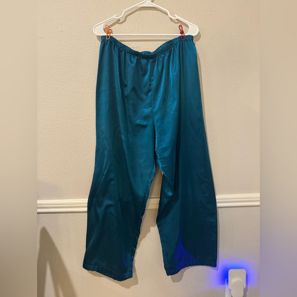 Wide Leg Teal Satin Pants XL